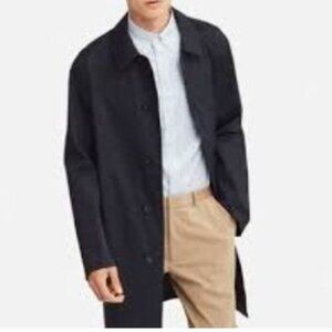Uniqlo Mens Large Black Trench Coat Blocktech Jacket Button Up